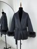 Women's Clothing Autumn And Winter Woolen Coat Short Coat Women's Cuffs Fur V Neck Lace Up Solid Color_ecoleips.com