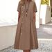 Women's Casual Midi Dress Button Decorated Fold Pocket Fashion Style_ecoleips.com