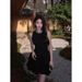Stunning Sexy Waist-Cinching Women's Summer French Style Elegant Little Black Birthday Party Short Dress_ecoleips.com