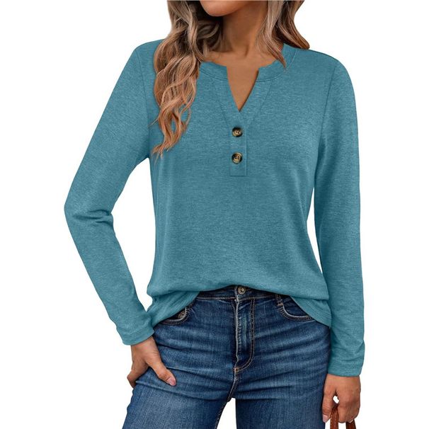 Women's Long Sleeve T-Shirt V-Neck Casual Loose Top Spring/Autumn Fashion European And American Style Cross-Border Clothing_ecoleips.com