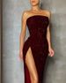 Women's Clothing Sequined Sexy Slit Tube Top One Shoulder Dress Elegant Evening Dress_ecoleips.com