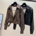 Women's Short Leather Jacket Slimming PU Leather Lapel Elegant Outerwear For Petite Figures Autumn New_ecoleips.com