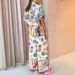 Women's Export Clothing 2026 Fashion Floral Print Short Sleeve Color Block Casual Tie-Waist Pants Set For Women_ecoleips.com