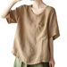 Cross-border Cotton Linen Short-sleeve T-shirt For Women, 2024 Summer New Casual Top, Plus-size, Fashionable, Loose And_ecoleips.com