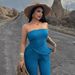 New Arrival Women Fashion Sexy One-shoulder Bandeau Asymmetric Top Slim Long Pants Two Piece Dress Outfit Set_ecoleips.com