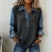 Women's Clothing Loose Ribbed Sweatshirt With Denim Patchwork Collar Washed Fashion New_ecoleips.com