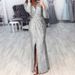 Women's Clothing Women's long dress evening dress deep V-neck sparkling evening sexy dress_ecoleips.com