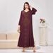 Modest Abaya Dress/Muslim Dress Women Elegant V-Neck Embellished Maxi Dress – Loose Fit, Comfortable & Stylish For Women_ecoleips.com