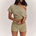 Women's Casual Slim Fit T-Shirt And High-Waisted Shorts Set Off-Shoulder Short Sleeve Style Home Wear_ecoleips.com