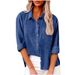 Verve 24 New Women's Casual Solid Color Pocket Split Button Cotton Linen Long Sleeve Shirt_ecoleips.com