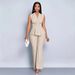 Women's Elegant Two-Piece Set V-Neck Sleeveless Top With Wide-Leg Palazzo Pants, Flowy Summer Outfit_ecoleips.com