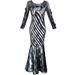 Striped Lace Mermaid Evening Gown, Sheer Mesh Long Sleeve Formal Maxi Dress For Prom & Wedding Guest_ecoleips.com