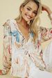 Women's Flowy Wave Print Blouse - Long Sleeve Button Down Shirt With Striped Collar & Loose Fit Casual Top_ecoleips.com