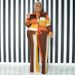 Plus Size Women's Clothing Fashion Printed Striped Trousers Set Two Piece Set_ecoleips.com