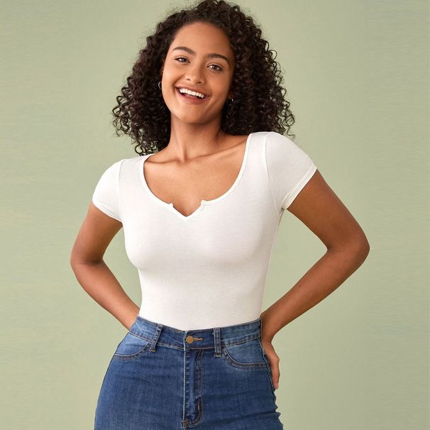 Voya Summer New Women's High Waist Exposed Belly Button Rolled Edge Pure Cotton Short T-shirt Short Sleeved Ins Slim Fit Top_ecoleips.com