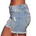 Women's Clothing Distressed Denim Shorts With Fringe Hem - Plus Size 5-Pocket Mid-Thigh Bermuda (S-4XL)_ecoleips.com