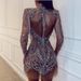 Gold Flecked EABI Women's round Neck Long Sleeved Tassel Dress Tuxedo European American Style for Party Wear_ecoleips.com