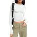 Voya Women's Solid Color Simple T-shirt, Versatile For Spring And Summer Commuting, Slim Fit Interior, Long Sleeved Top_ecoleips.com