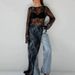 Women's Clothing Sexy Black See Through Dress With Lace Round Neck Long Sleeves And Slit Asymmetrical Dress Long Dress For Summer_ecoleips.com