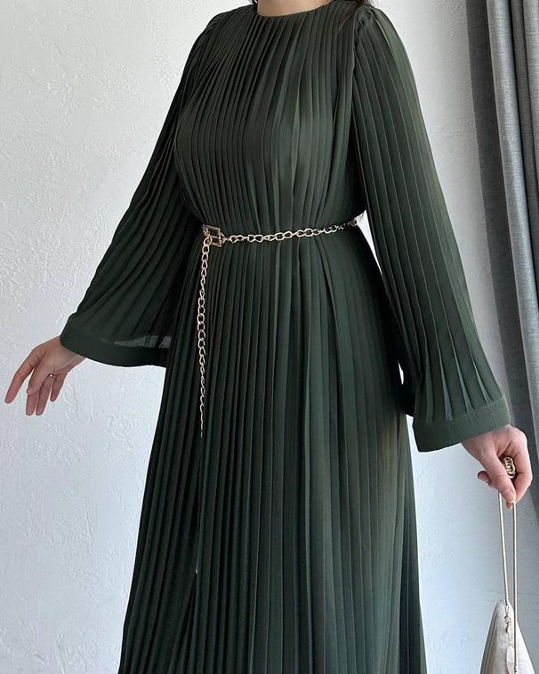 Women's Clothing Autumn New Long Skirt Temperament Pleated Trumpet Sleeve Long Dress_ecoleips.com
