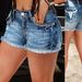 European And American Cross-Border Trade 2024 Summer Retro Bull Head Embroidery Distressed Frayed Edge Slim Shorts Denim_ecoleips.com