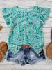Spot Goods Women's Floral Top Spring Summer New European American Style Ruffle Sleeves Short Sleeve Casual Blouse for Ladies_ecoleips.com