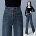 Cement Gray Denim Narrow Wide-leg Women, New Spring Autumn Style, Loose And Slimming, Straight-cut, Fleece-lined Long_ecoleips.com