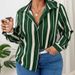 Large Size Women's Spring V-Neck Shirt With Button Stripes And Long Sleeves_ecoleips.com