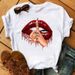 New Clothing, White Printed Colorful Lips Women's Plus Size T-shirt For Summer_ecoleips.com