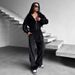 New Velvet Sports Suit, Hooded Cardigan With Bars, Jacket, Lace-up Wide-leg Pants, Two-piece Set For Women_ecoleips.com