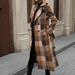 Classic British Style Long Trench Coat With Belt – Plaid Wool Blend Overcoat For Women (Sizes S-Xl, Coffee Brown)_ecoleips.com