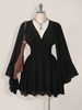 New 2025 Style Women's Deep V Neck Waist Cinching Dress with Flared Sleeves Short Fashionable Mesh Sexy Solid Color Top_ecoleips.com