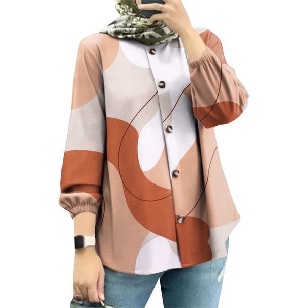 Women's Clothing Muslim Floral Shirt Fashion Puff Sleeve_ecoleips.com