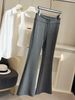 Springtime Petite Grey Cloud Cotton High-Waisted Flared Pants for Women Drawstring Draped Relaxed Casual Sporty Bottoms_ecoleips.com