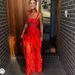 Women’s Clothing Dress Bandage Evening Dress Women's Clothing Spot Red Long Dress Lace Sexy And Elegant_ecoleips.com