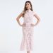 Elegant French Lace Tailored Dress – High Waist Peplum Hem With Floral Embroidery (Short Sleeve, Shirt Collar, Sizes S-3XL, Pink/Sky Blue/Navy)_ecoleips.com