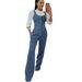 Women's Slim-Fit Denim Jumpsuit Strappy Wide-Leg Romper with Waist Accent_ecoleips.com