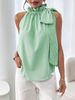 Women's Clothing European American Style Casual High Neck Tie Knot T-Shirt Top Women's Sleeveless Striped Lace_ecoleips.com