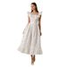 Women's Clothing Square Neck Floral Dress Waist Slimming Seaside Holiday Puff Sleeve Long Dress_ecoleips.com
