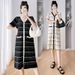 Summer New Korean Fashion V-neck Knitted Striped Maternity Dress_ecoleips.com