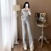 Elegant Gray Sports Suit For Women, Autumn Casual Versatile Stylish Age-reducing Two-piece Set With Jacket And Wide-leg_ecoleips.com