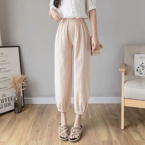 Cotton Linen Lantern Pants Women Summer Loose High Waisted Linen Nine Part Ankle Pants Casual Thin Haren Pants Pajama Pants_ecoleips.com