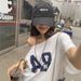 Stylish Letter Print Off-Shoulder T-Shirt For Women, 2025 Summer New Casual Loose Mid-Length Top For Women_ecoleips.com