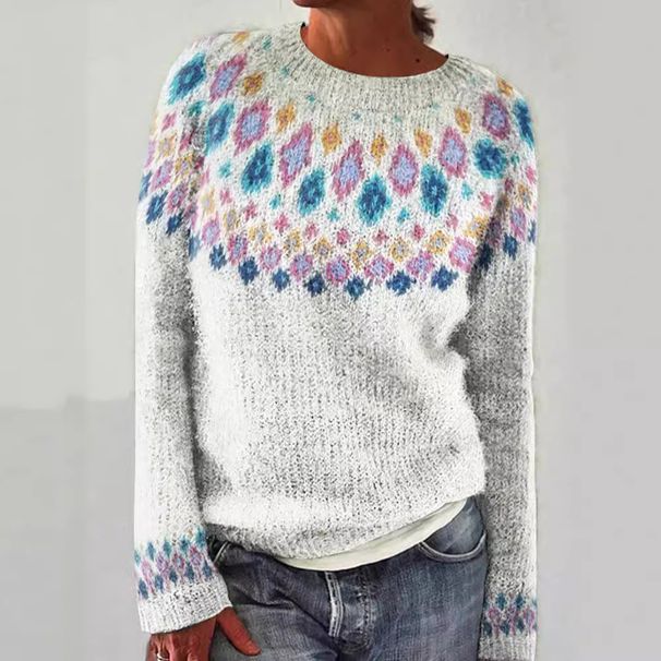 Trendy Color-Block Knit Sweater For Women - Breathable & Comfortable Round Neck Pullover (S-5XL) - Geometric 3D Jacquard Design_ecoleips.com