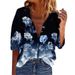 2024 Autumn New Seven-quarter Sleeve Lapel Print Temperament Short-sleeved Women's Shirt Base T-shirt_ecoleips.com