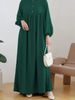 Women's Solid Color Fashionable Comfortable Loose round Neck Puff Sleeve Dress Cross Border Factory Clothing_ecoleips.com