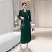 Elegant Plus Size Women's Long Dress Solid Color Style Fish Scale Pleat Loose Fit Fashionable_ecoleips.com