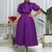 C8481 European And American Women's Fashion 2022 New Elegant Lace-up Bow Mid-length African Foreign Trade Dress_ecoleips.com