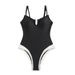 Women's Clothing Solid Color One Piece Swimsuit For Women New Sexy Deep V Gathered Bikini High End Backless Bikini_ecoleips.com
