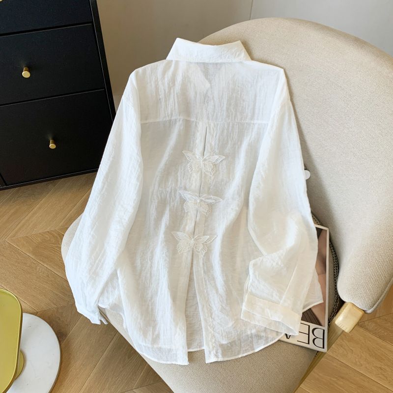 Women's Stylish Long Sleeved Sun Protective Shirt Jacket Thin Loose Top with Butterfly Patchwork Back in Stock Summer Fashion_ecoleips.com